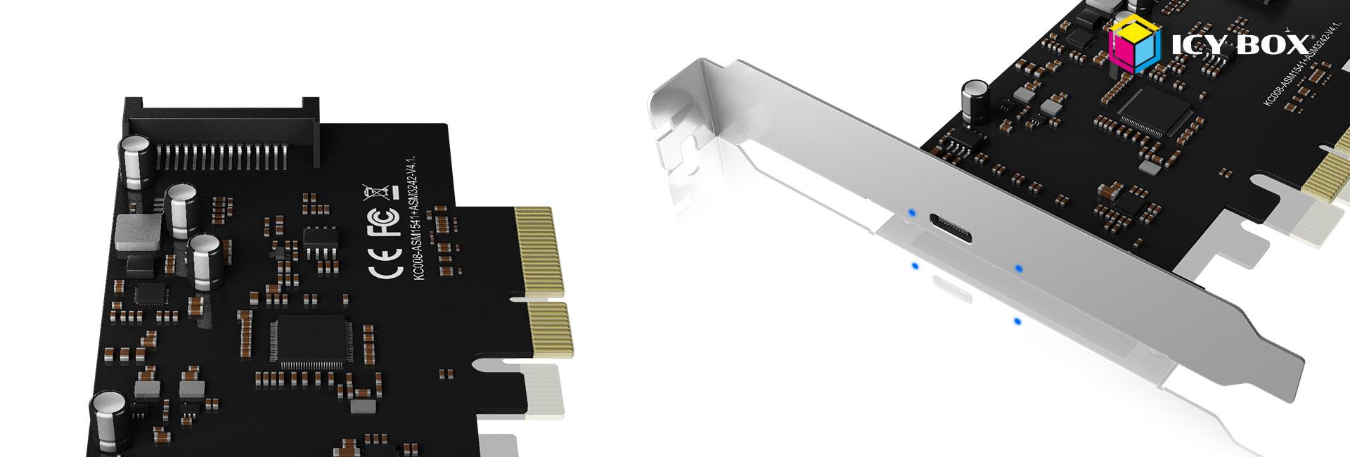Argent ICY BOX Carte USB 3.2 avec Port USB 3.2 Gen 2 x 2 20 Gbit/s Montage dans Fente PCIe USB-C 